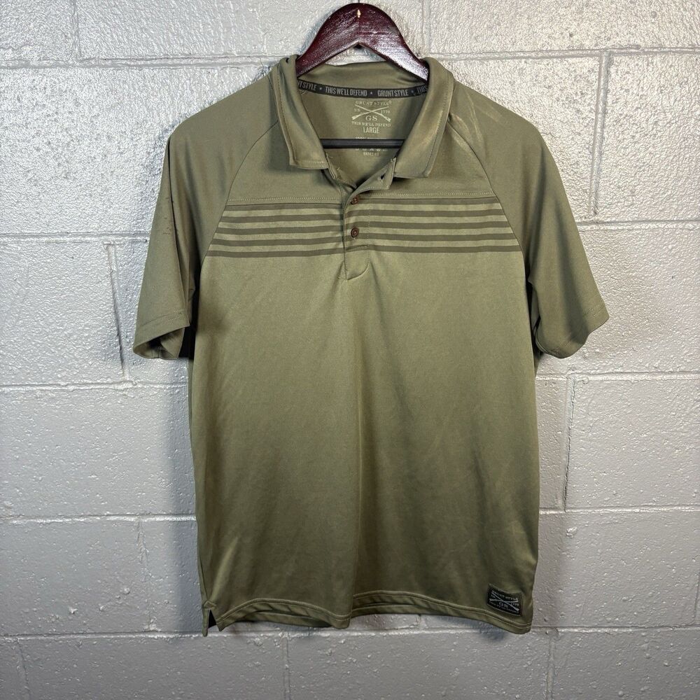 Grunt Style Polo Shirt Men's L Green Tactical Performance Golf Military USA